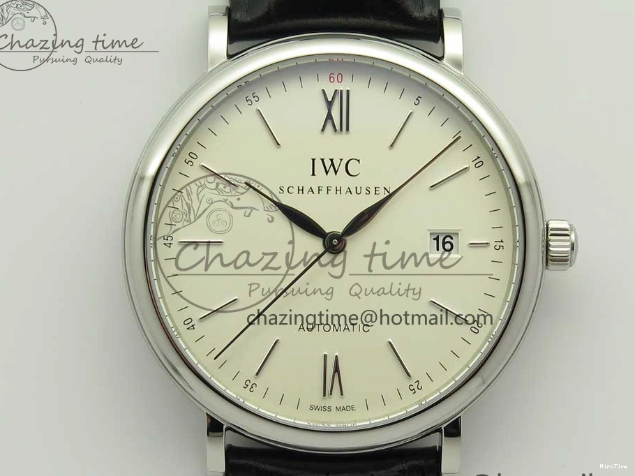 MIROTIME 0419 Portofino Automatic SS FKF 1:1 Best Edition White Dial SS Markers on Black Leather Strap A QuickDry 7138